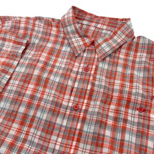 Ariat Tek Heat Series Button Up Short Sleeve Casual Shirt Men XL Orange Plaid